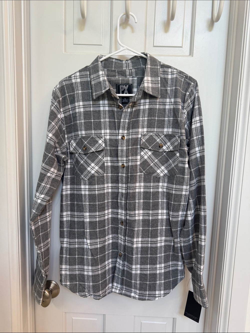 NWT PX Clothing Men’s Small Gray Plaid Button-Up Shirt Flannel